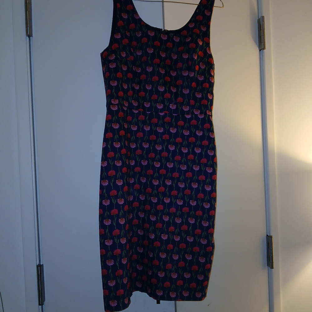 J. Crew Navy Dress with Red and Pink Pattern